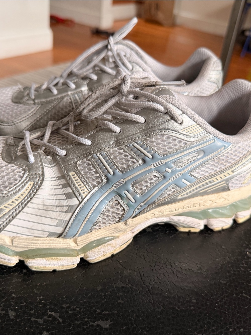 Asics GEL-KAYANO 12.1  Light Gray Running Shoes with Pale Blue Accents